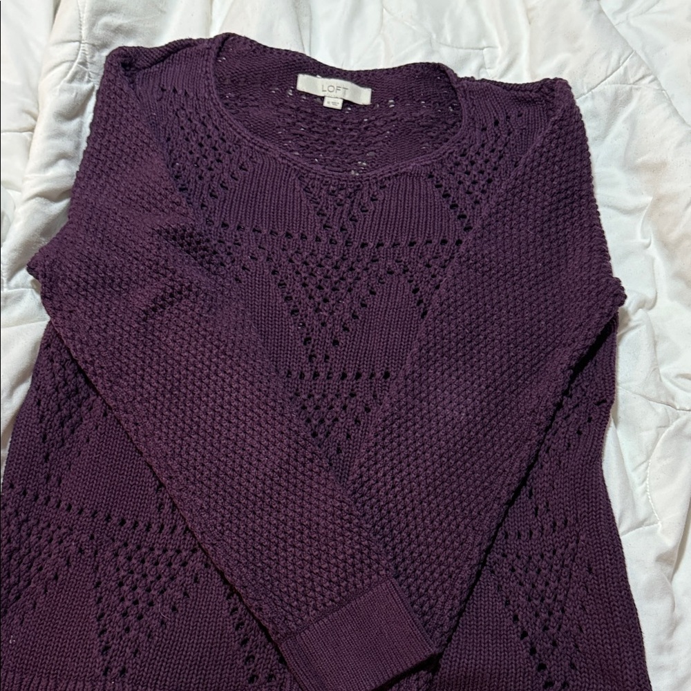 LOFT Women's Deep Purple Crew Neck Sweater